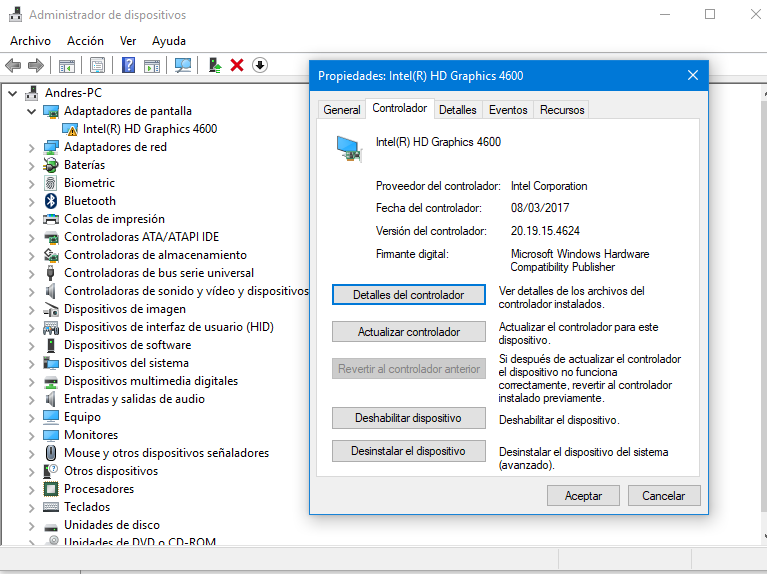 Solucionado: Problema windows 10 no reconoce mi intel HD 4600 - Comunidad  de Soporte HP - 796477