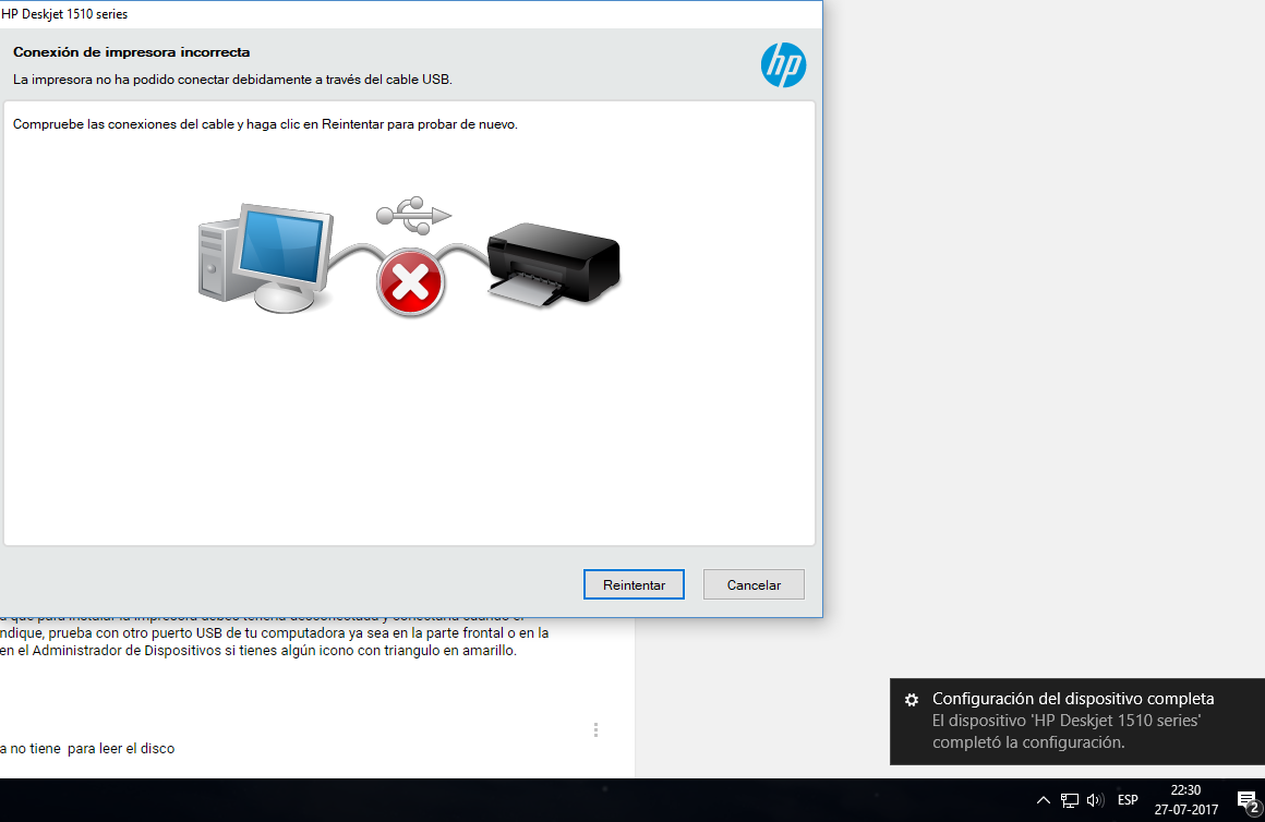 Imposible instalar HP deskjet 1515. USB no detecta... - Comunidad de  Soporte HP - 805557