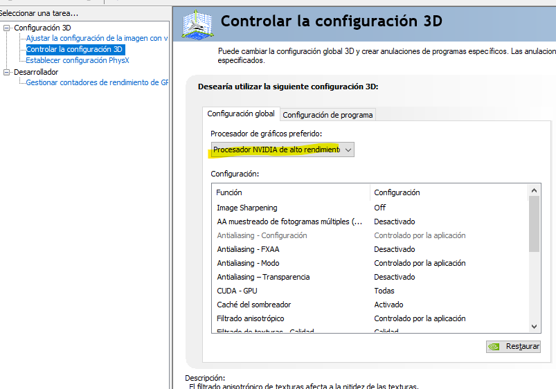 como activar solo la tarjet gráfica nvidia en port - Comunidad de  Soporte HP - 1028075