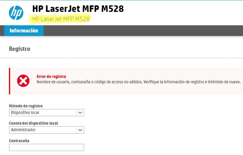 Solucionado: CONTRASEÑA IMPRESORA - HP LaserJet MFP M528 - Comunidad de  Soporte HP - 1079039