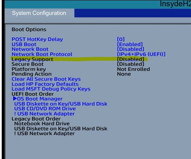 Desactivar UEFI con Bios 2.0.2.0 y freeDOS - Comunidad de Soporte HP -  1100139