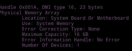 y segun e mirado con unos comando en distro linux la capacidad maxima de la board al parecer es de 16