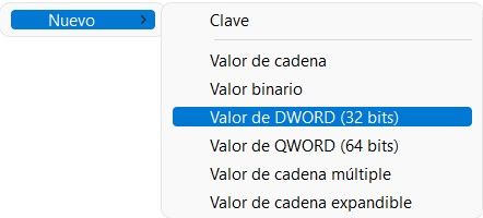 Nuevo_Valor DWORD (32 bits).