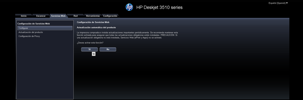 No puedo activar los servicios web en HP Deskjet 3... - Comunidad de  Soporte HP - 1213505