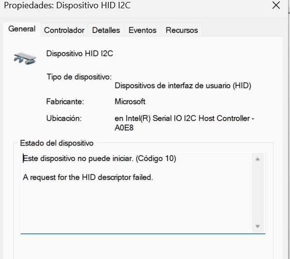 Dispositivo HID I2C no puede iniciar (Código 10) - Comunidad de Soporte HP  - 1288527